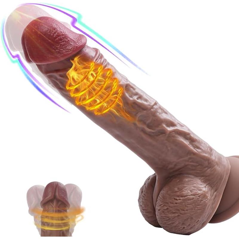 Dildo silicona realista 4 en 1, vibración, rotación, empuje y calefacción con control remoto