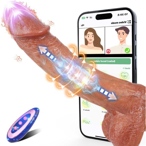 Dildo de silicona 3 en 1 vibración, empuje y calefacción con Control remoto